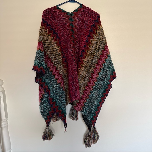 Saachi Multicolor Knit Poncho with Tassels - Picture 6 of 7